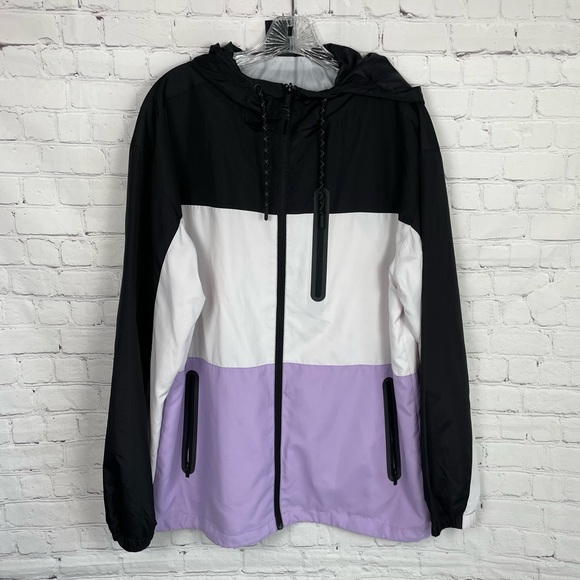 CSG Black White And Purple Full Zip Hooded Windbreaker Size Large - Picture 1 of 6